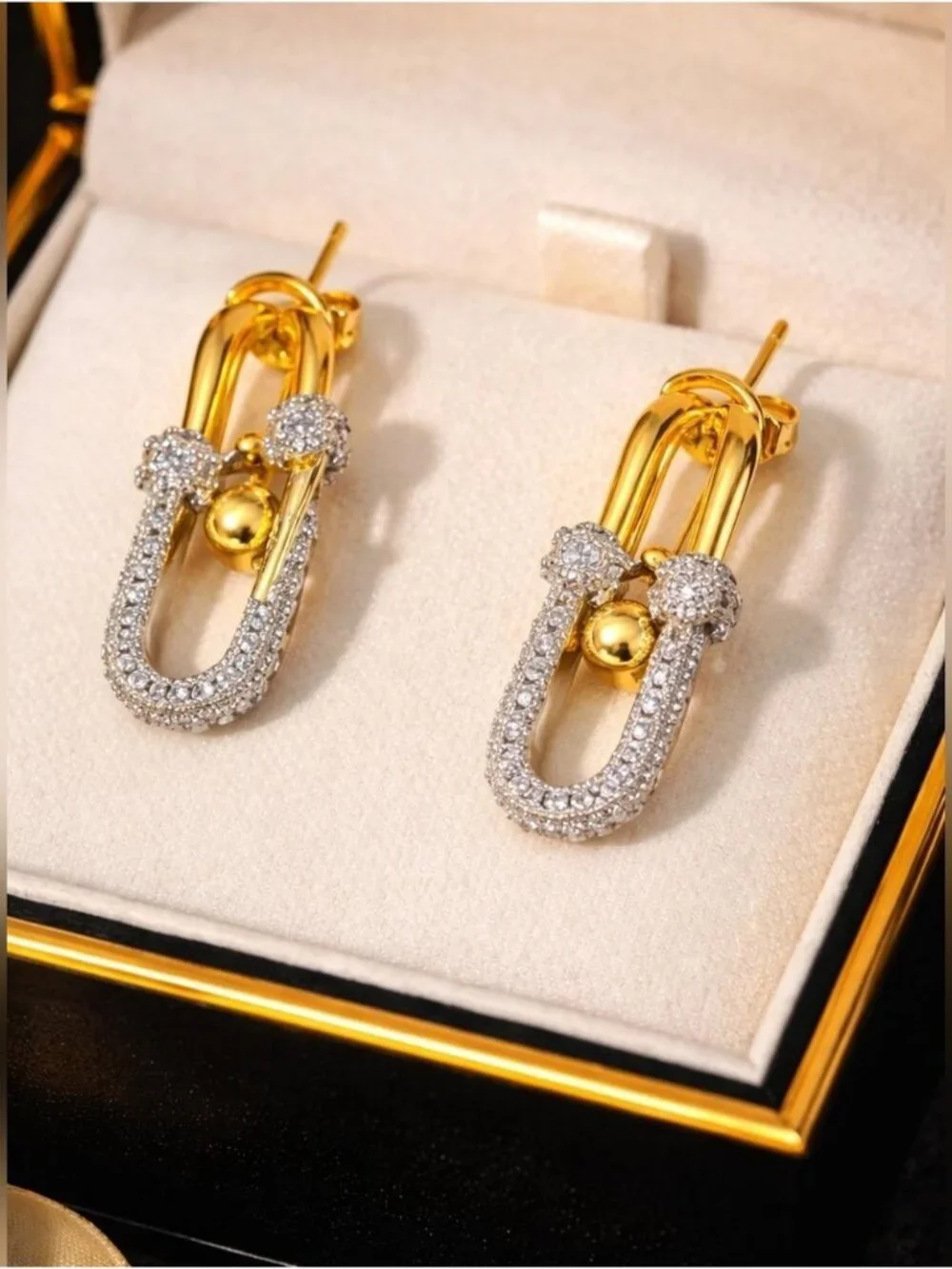 Gold and Silver Crystal Link Drop Earrings